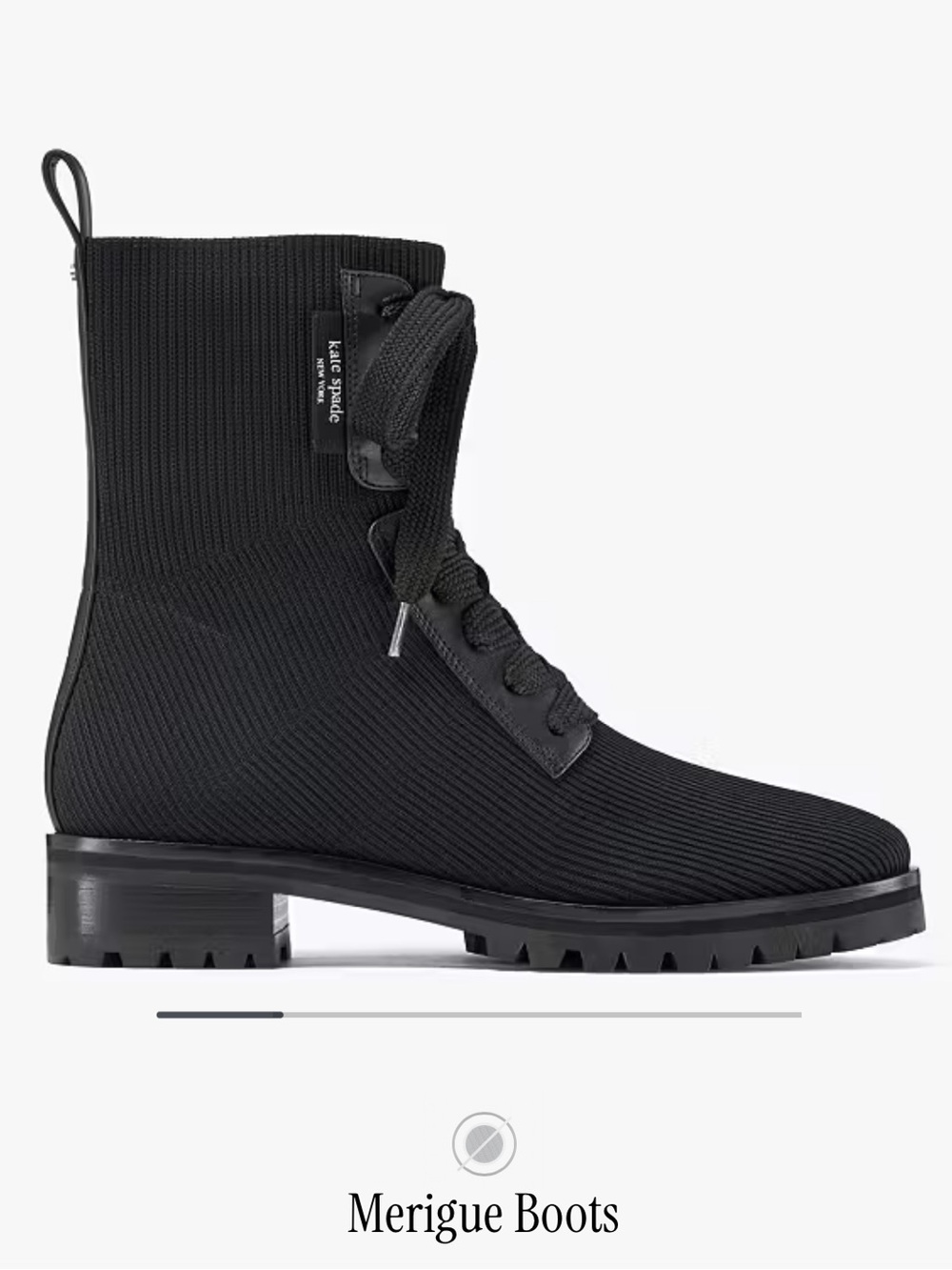 Kate Spade Merigue Black Ribbed Knit Lace Up Lug Sole Combat Boots Size 8